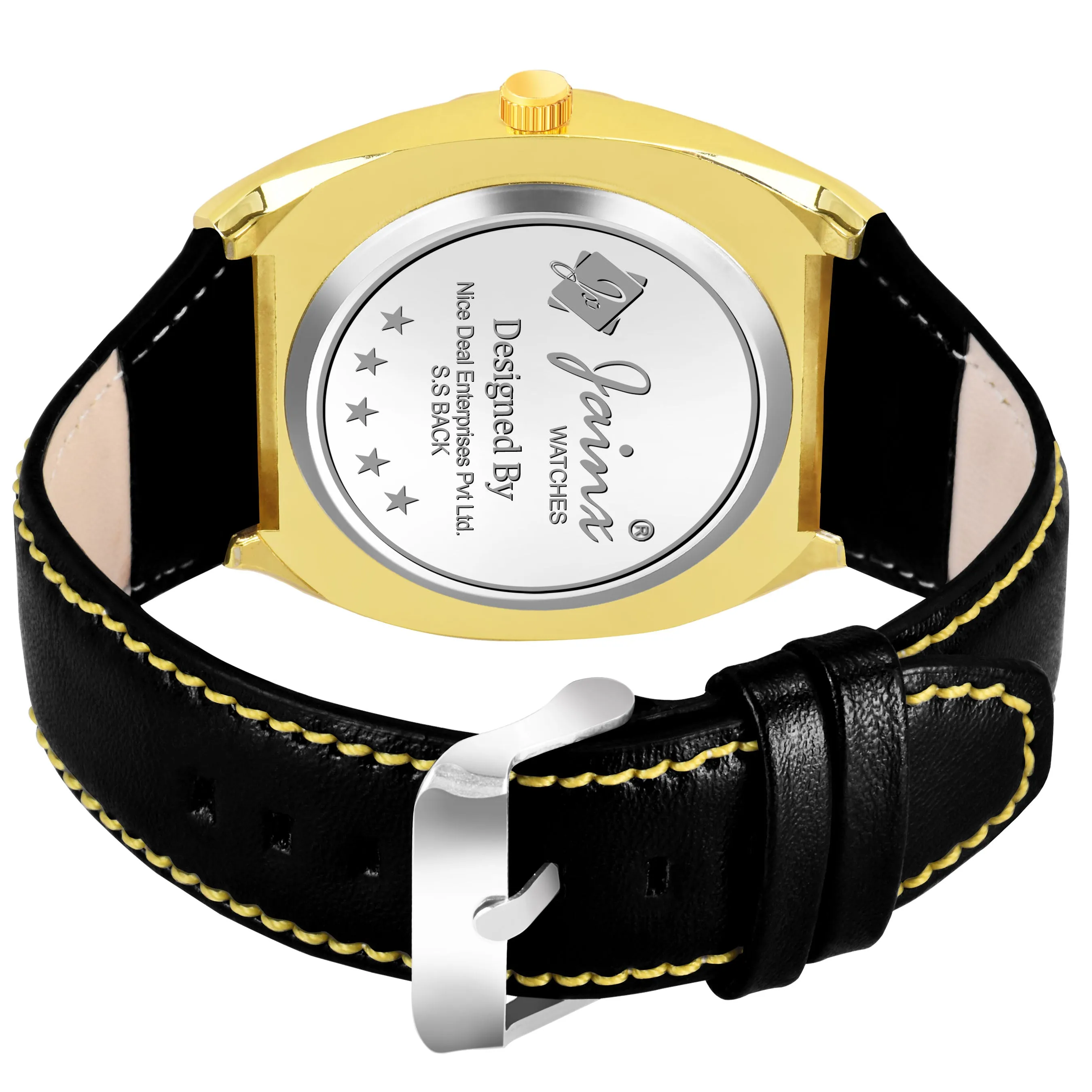 Jainx Golden Dial Black Leather Strap Watch For Men - JM7165