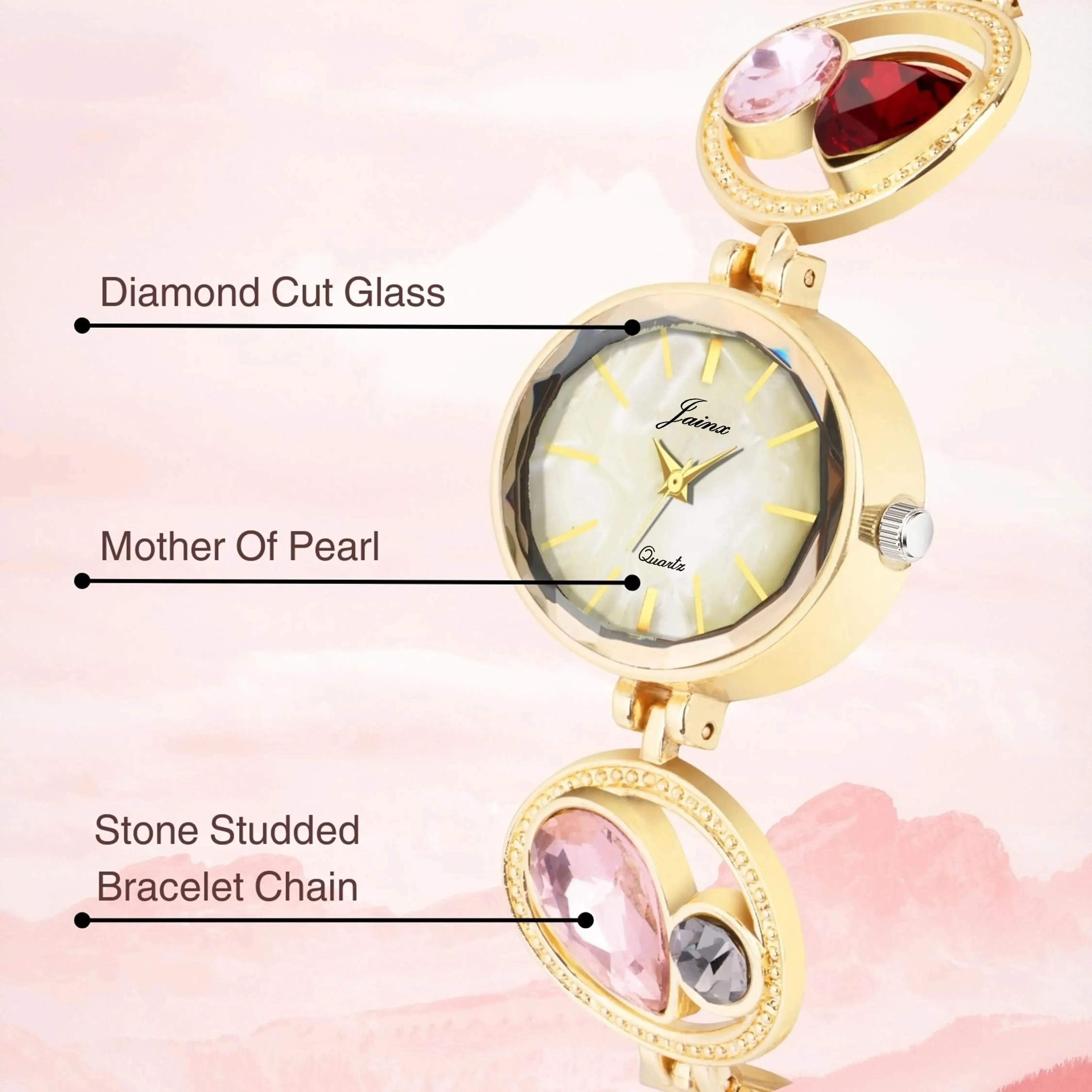 Jainx Mother Of Pearl Dial Bracelet Chain Analog Watch For Women - JW8565