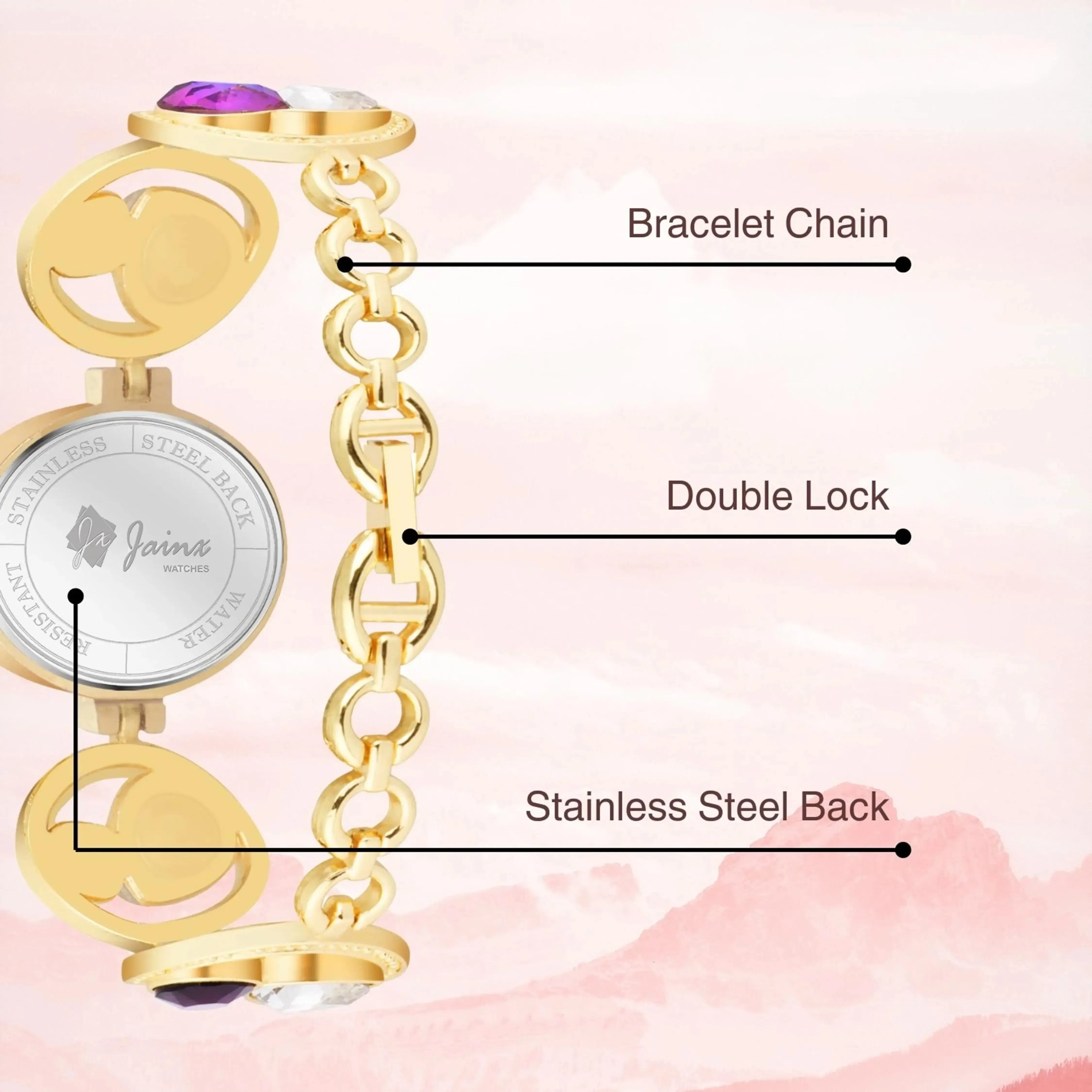 Jainx Mother Of Pearl Dial Bracelet Chain Analog Watch For Women - JW8565