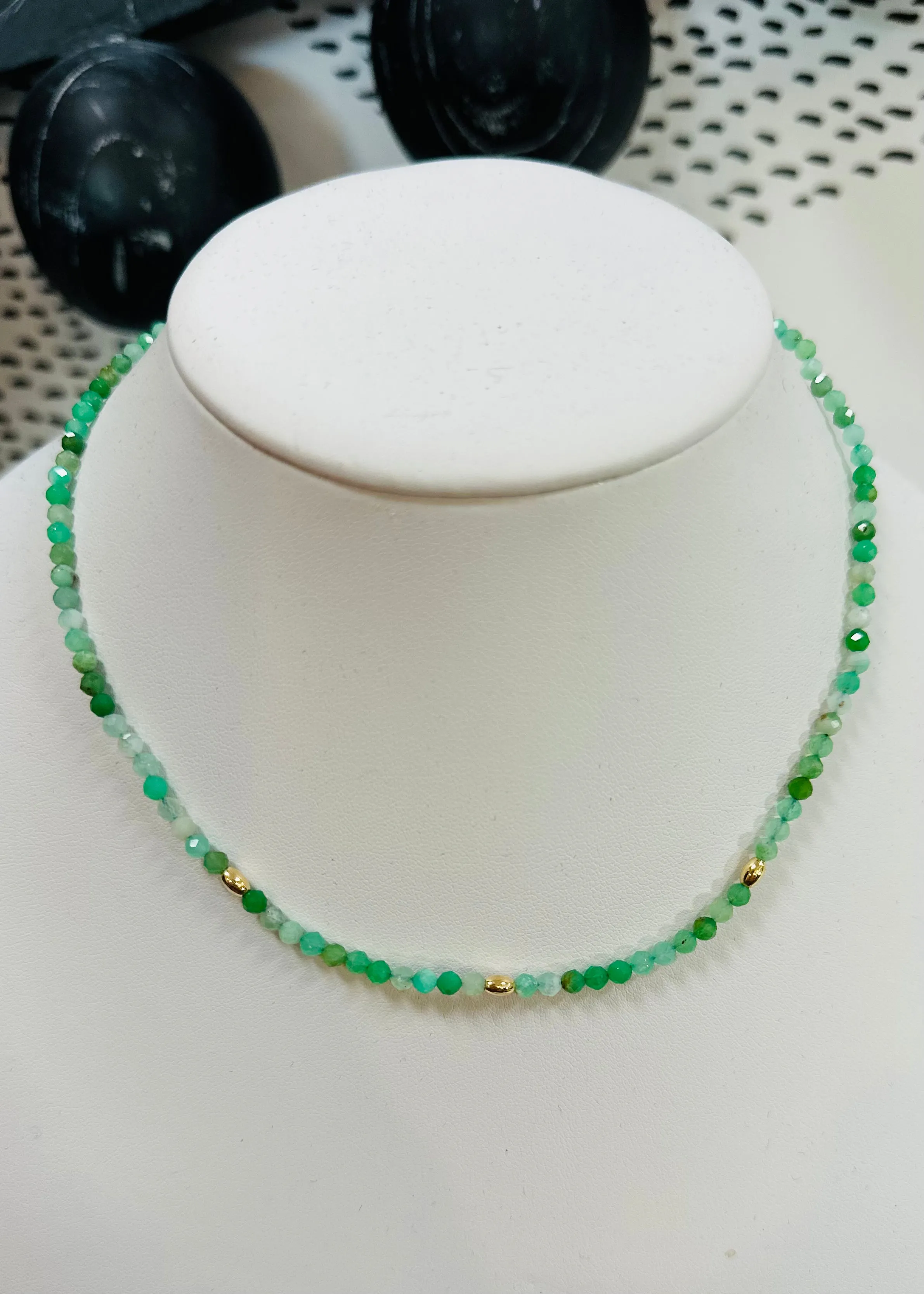 Joy Dravecky Bali Beaded Choker in Chrysopase