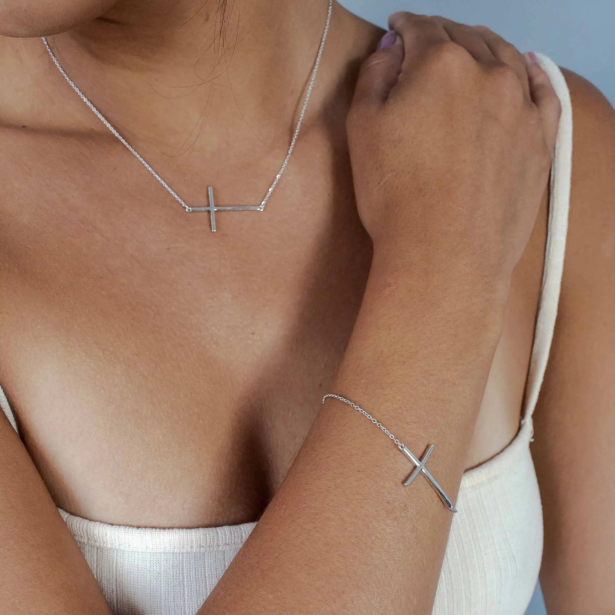 Kalini - Horizontal Cross - Sterling Silver Bracelet
