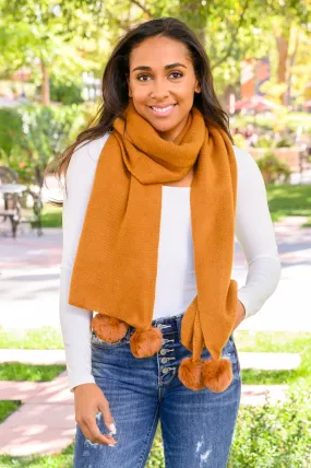 Knitted Fuzzy Pom Pom Scarf In Ginger (Online Exclusive)