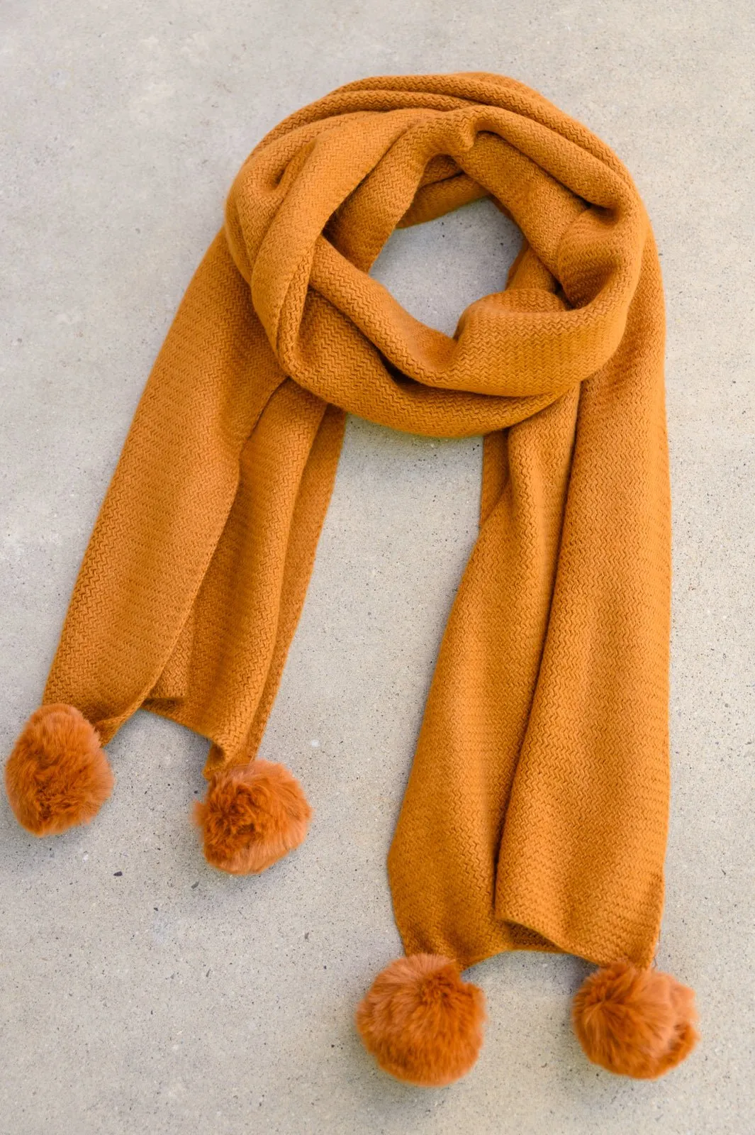 Knitted Fuzzy Pom Pom Scarf In Ginger (Online Exclusive)