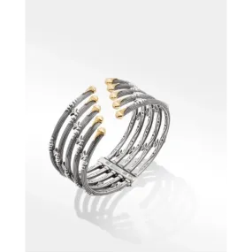 Konstantino Delos Silver and 18K Gold Oars Wide 5-Row Cuff Hinge Bracelet