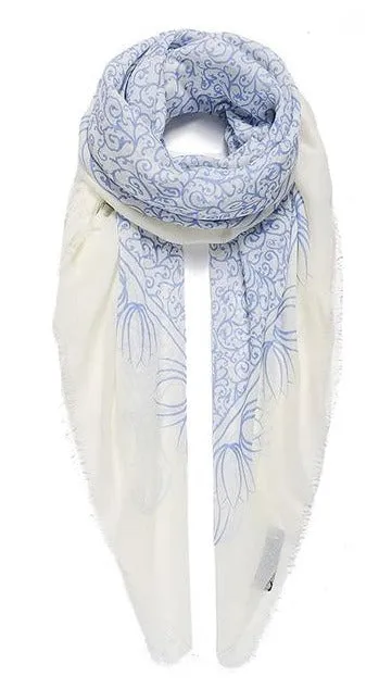 Large Blue Print Scarf 180cm