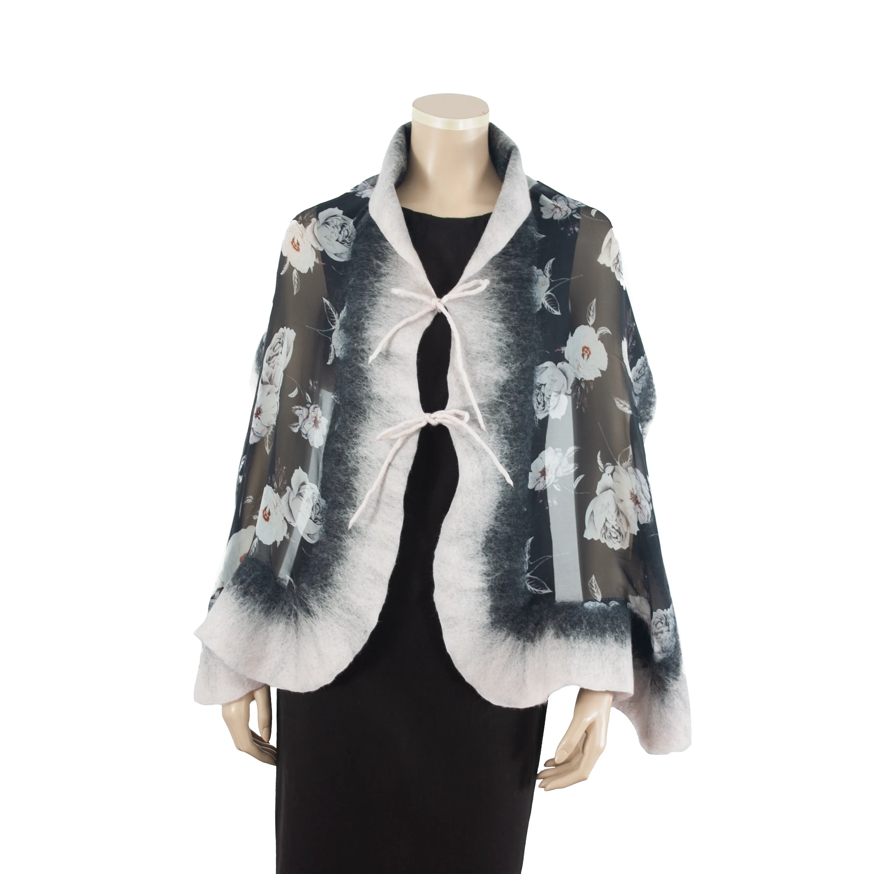 Linked white flowers black scarf #148-78