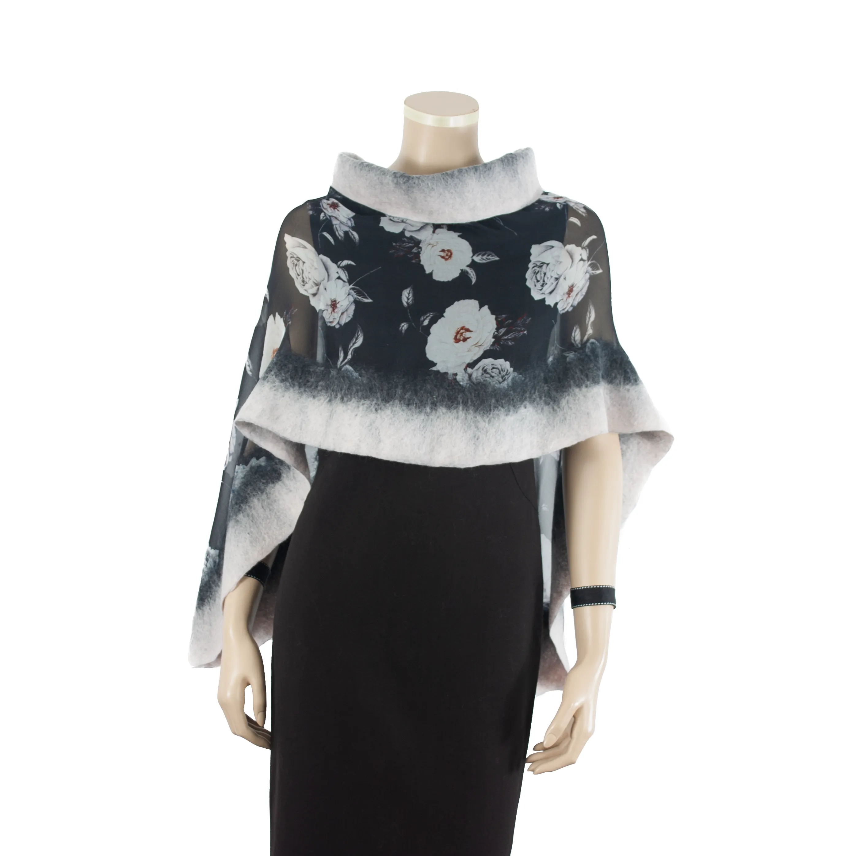 Linked white flowers black scarf #148-78
