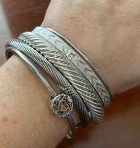 Lot of Silver Tone Cuff Bracelets Twisted Cable Heart Chevron Rhinestone