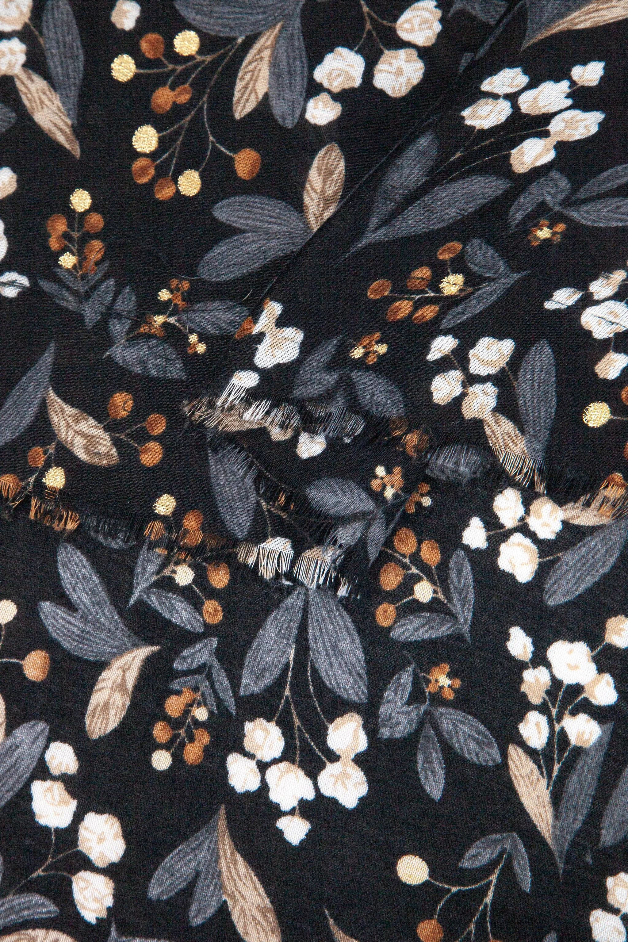 Marie Lightweight Scarf - Black, Floral Foil