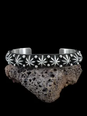 Medium Native American Sterling Silver Star Burst Cuff Bracelet