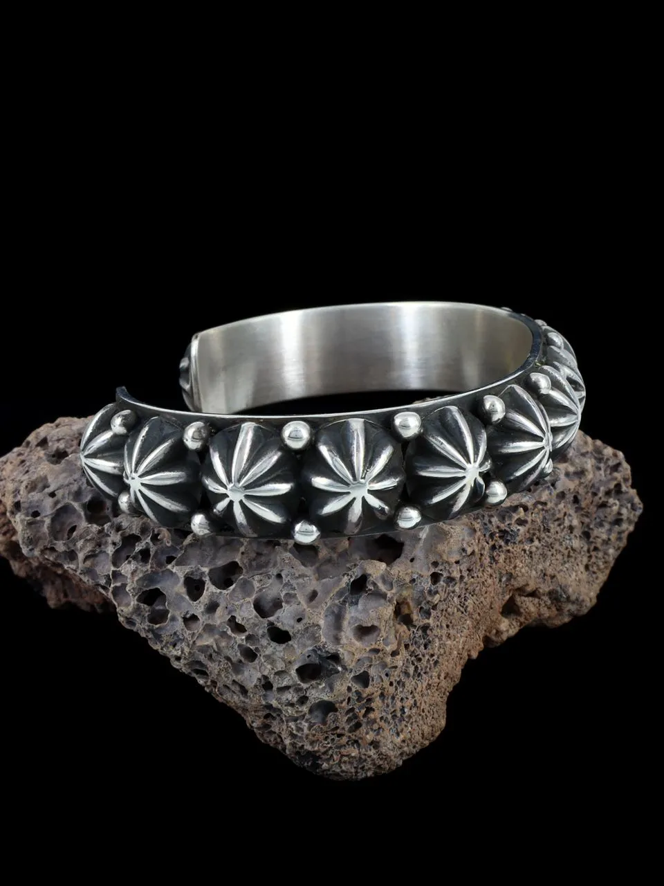 Medium Native American Sterling Silver Star Burst Cuff Bracelet
