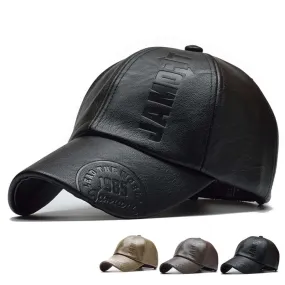 Men Vintage Adjustable Baseball Cap PU Leather snapback Hat Para Hombre Mens Trucker Caps Dad Hat winter warm hats Casquette