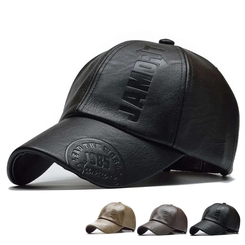 Men Vintage Adjustable Baseball Cap PU Leather snapback Hat Para Hombre Mens Trucker Caps Dad Hat winter warm hats Casquette