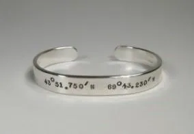 Men's Sterling Silver Cuff w/ Latitude & Longitude, 8mm, Small Text