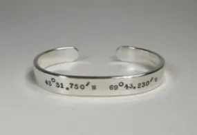 Men's Sterling Silver Cuff w/ Latitude & Longitude, 8mm, Small Text