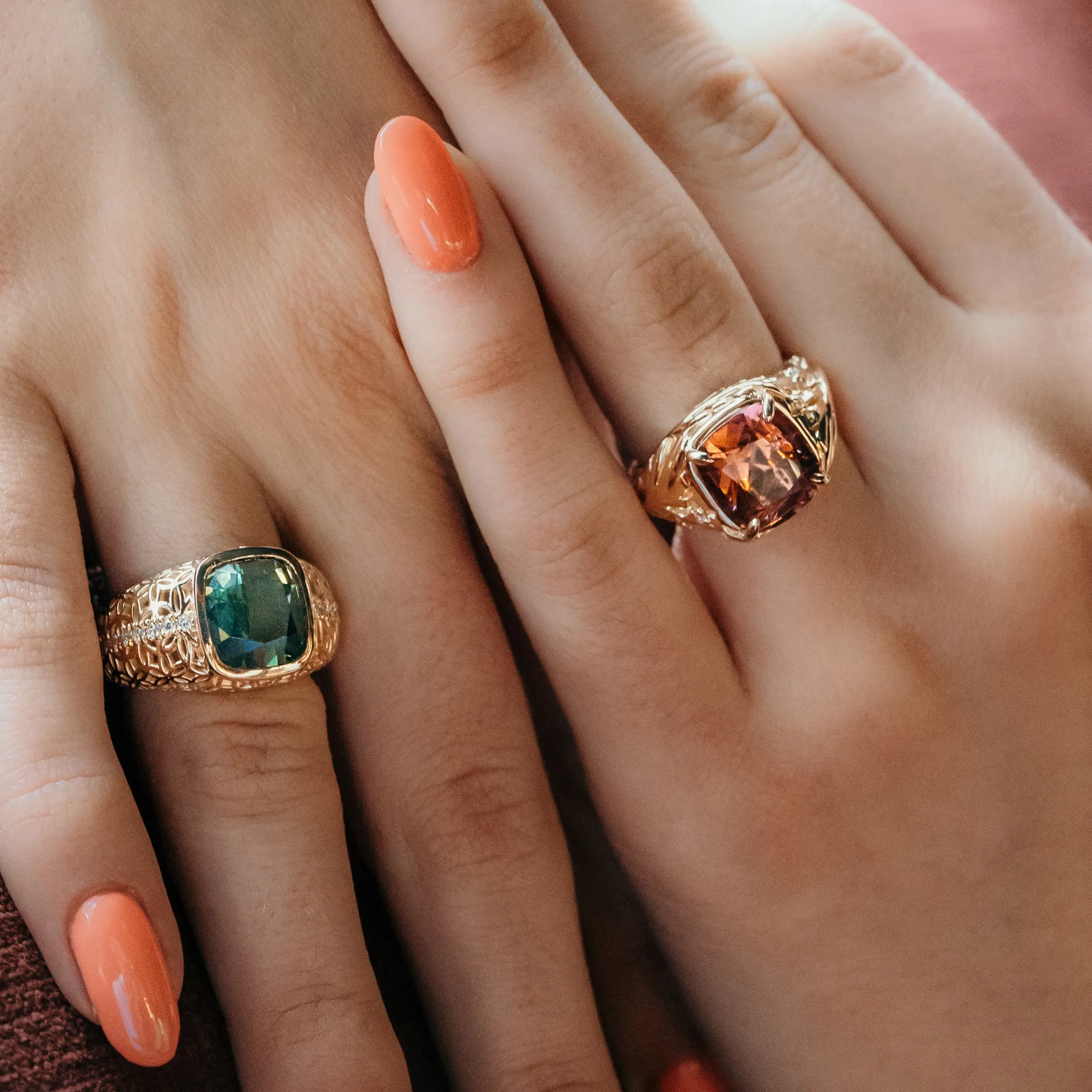 Miami Ring: Palm Tree Art Deco Tourmaline & Diamond
