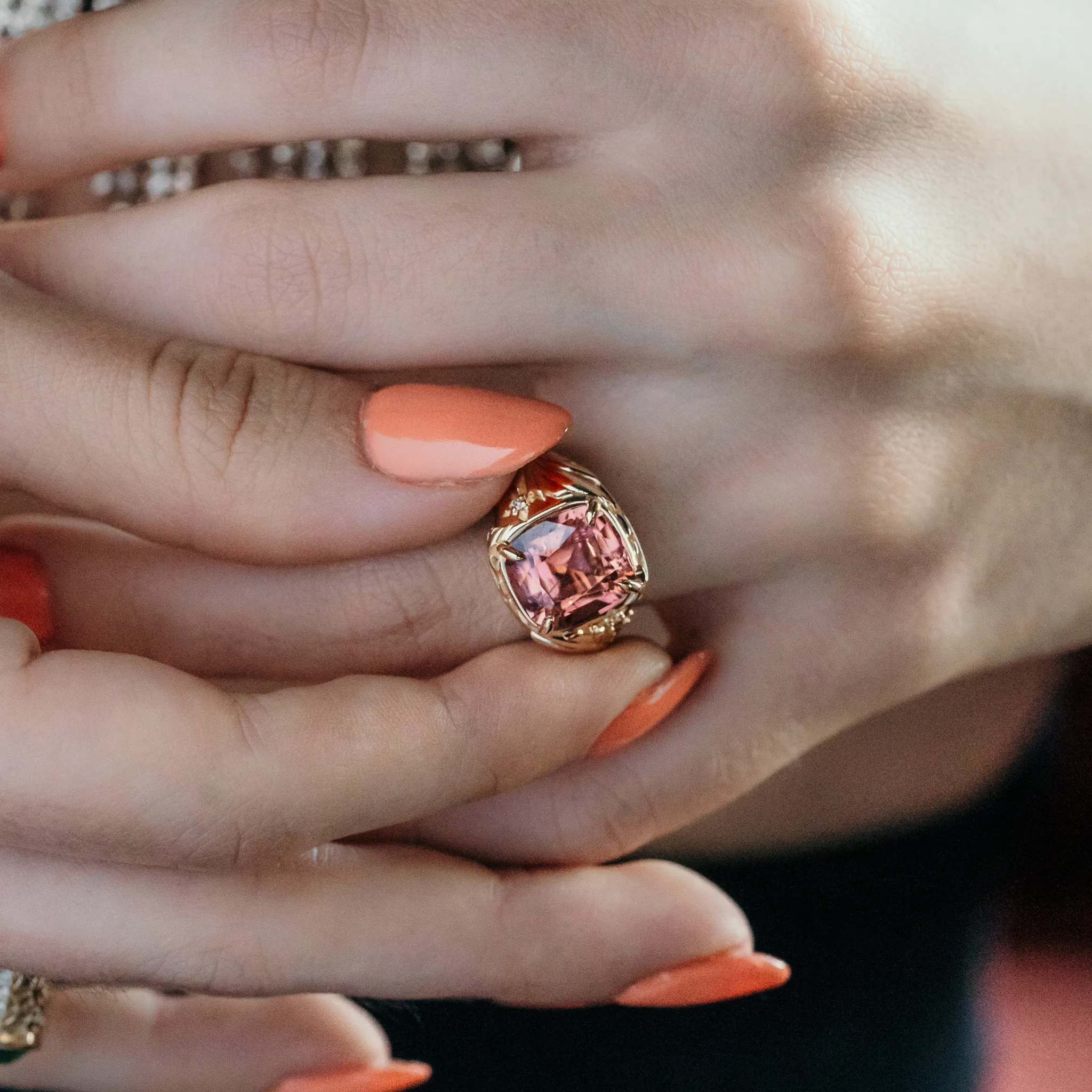 Miami Ring: Palm Tree Art Deco Tourmaline & Diamond