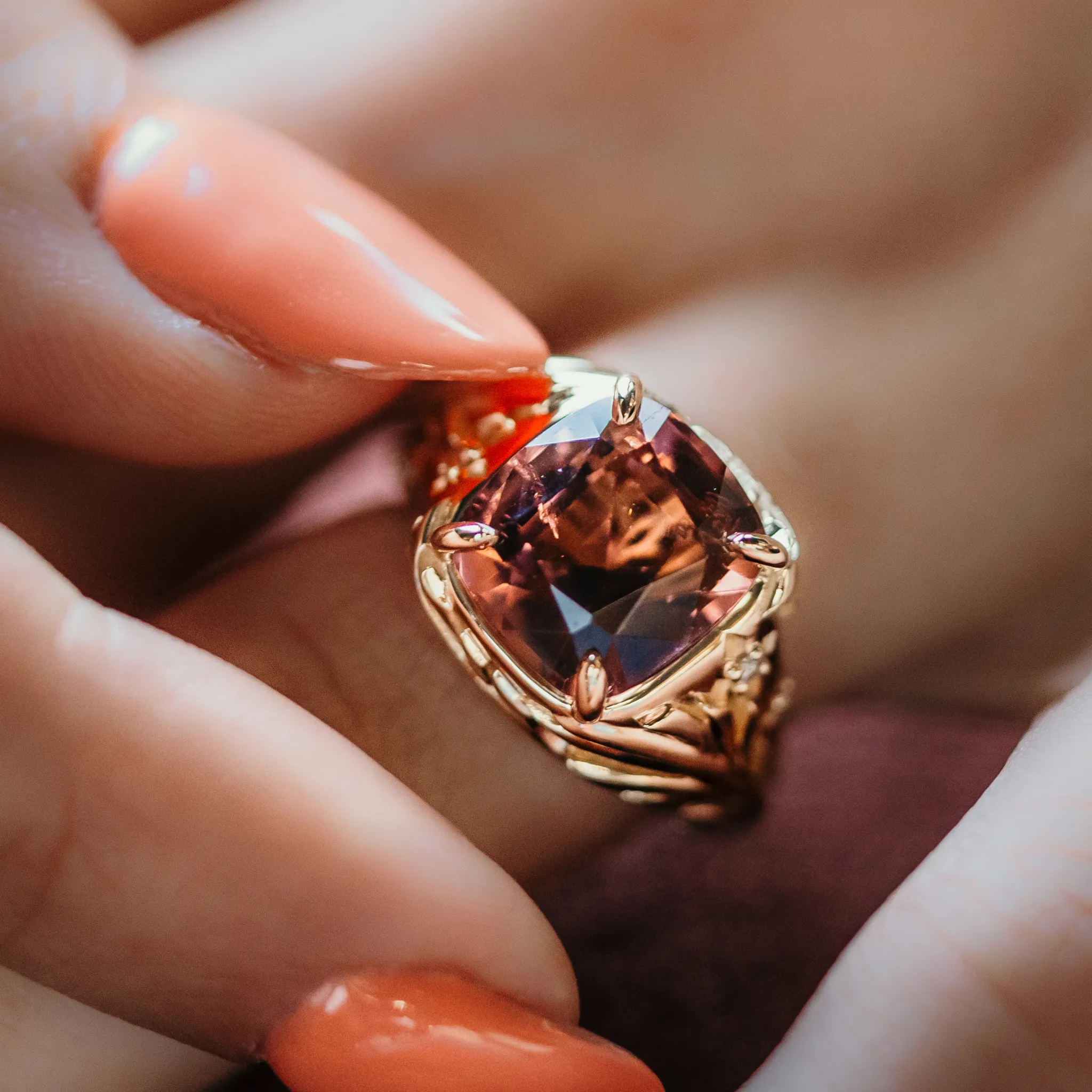 Miami Ring: Palm Tree Art Deco Tourmaline & Diamond