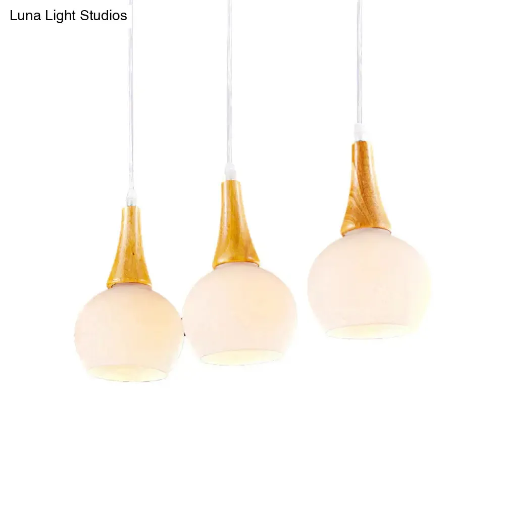 Modernist White Glass and Wood Pendant Lamp for Dining Table by 3 Heads Global