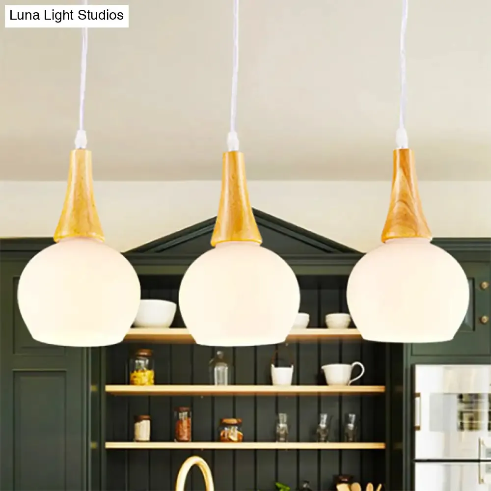 Modernist White Glass and Wood Pendant Lamp for Dining Table by 3 Heads Global