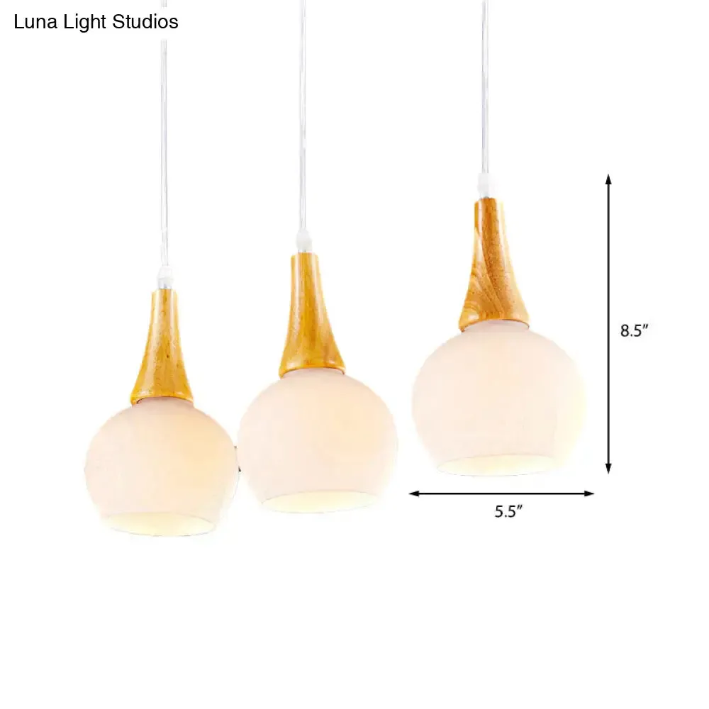 Modernist White Glass and Wood Pendant Lamp for Dining Table by 3 Heads Global