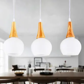 Modernist White Glass and Wood Pendant Lamp for Dining Table by 3 Heads Global