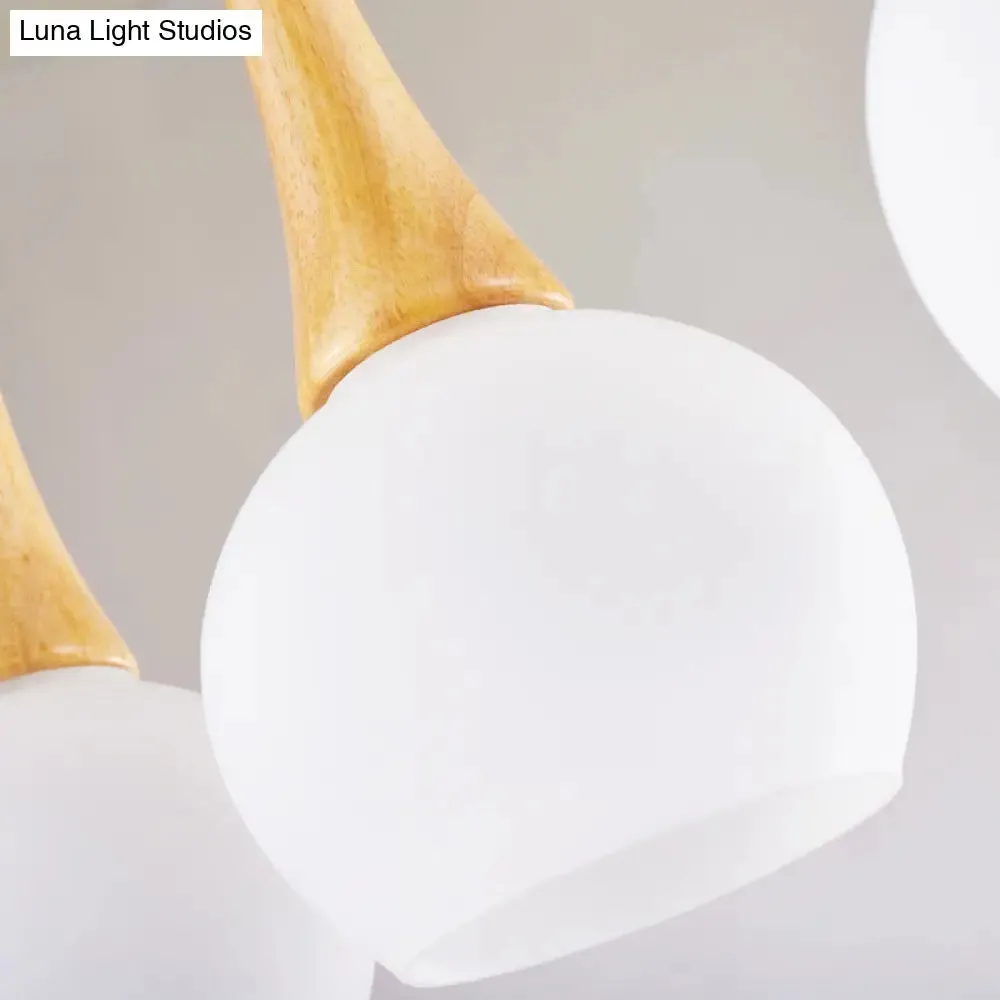 Modernist White Glass and Wood Pendant Lamp for Dining Table by 3 Heads Global