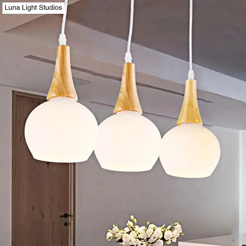 Modernist White Glass and Wood Pendant Lamp for Dining Table by 3 Heads Global