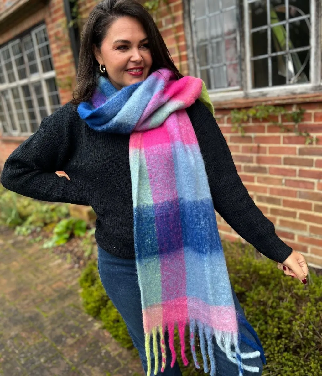 Multi Checked Tasselled Becky Scarf