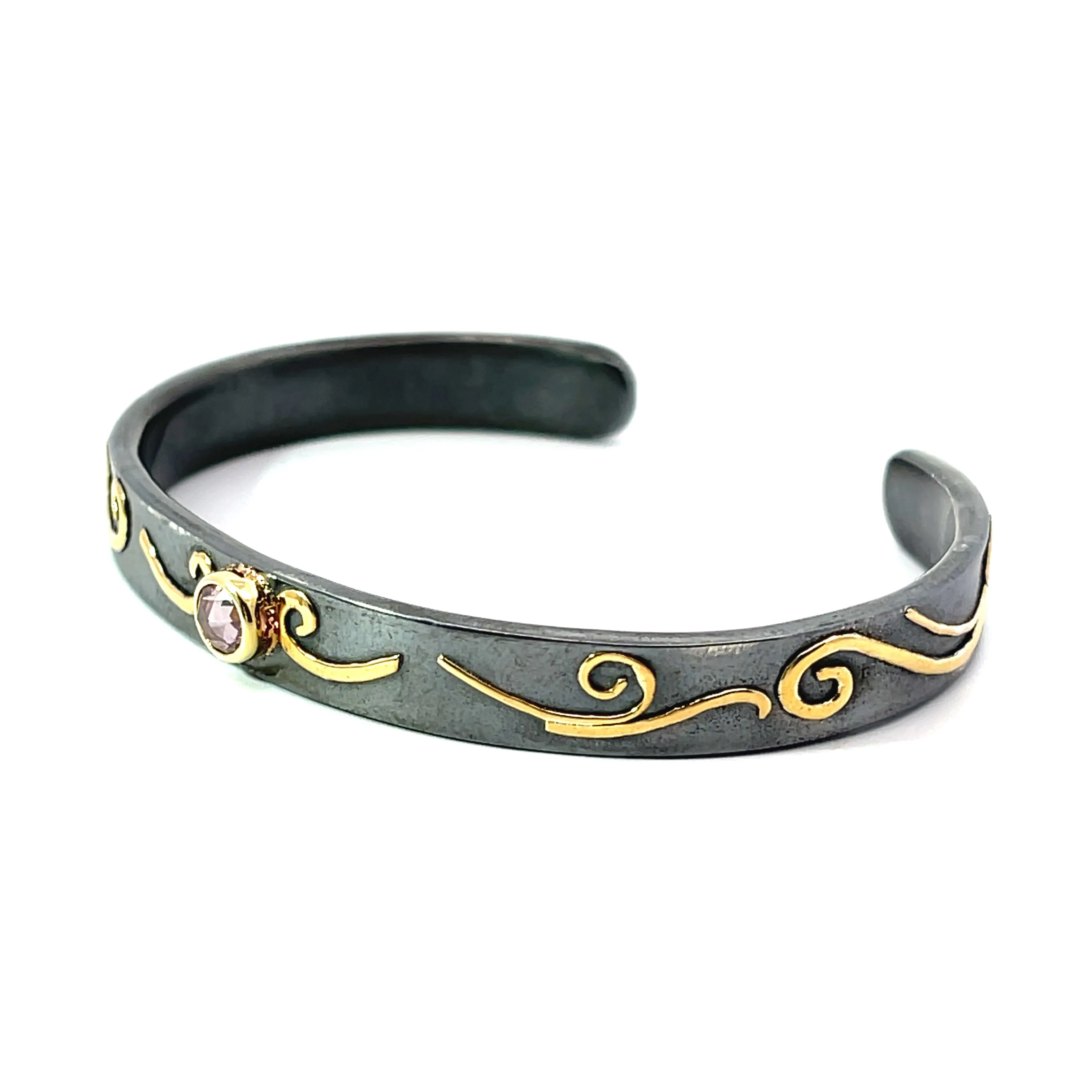 Narrow Swirl Cuff with Pink Sapphire