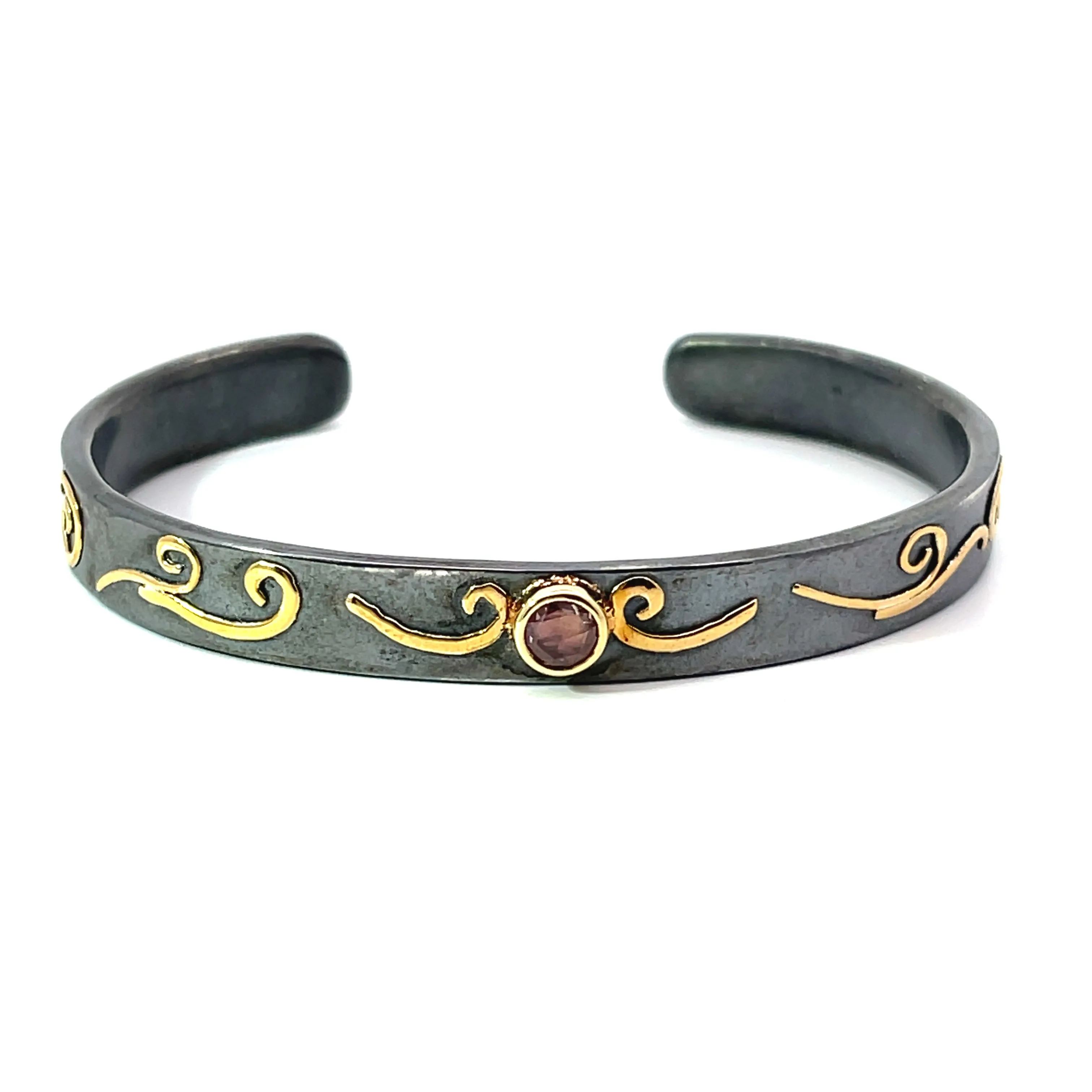 Narrow Swirl Cuff with Pink Sapphire