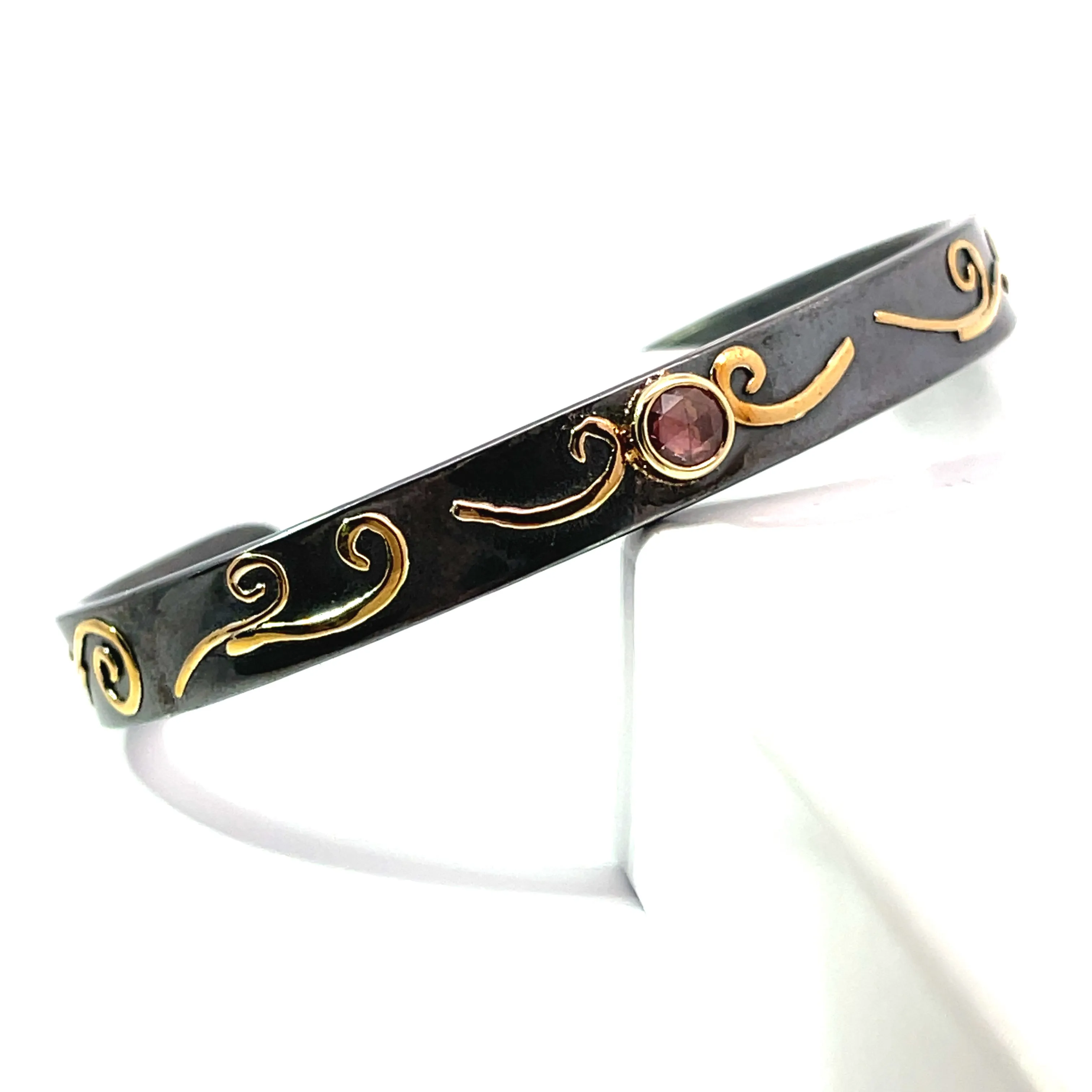 Narrow Swirl Cuff with Pink Sapphire