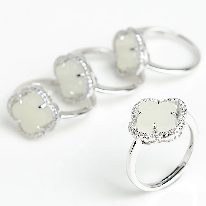 Natural Jade Ring Nephrite Silver Adjustable Ring WR27