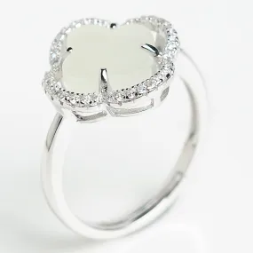 Natural Jade Ring Nephrite Silver Adjustable Ring WR27