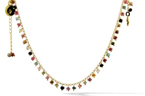 Necklace - Stone & Chain Mixed Tourmaline Choker Gold Plated Sterling Silver 16"