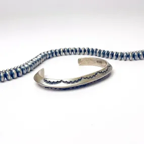 Nora Tahe | Navajo Handmade Sterling Silver Tooled Detailed Cuff Bracelet