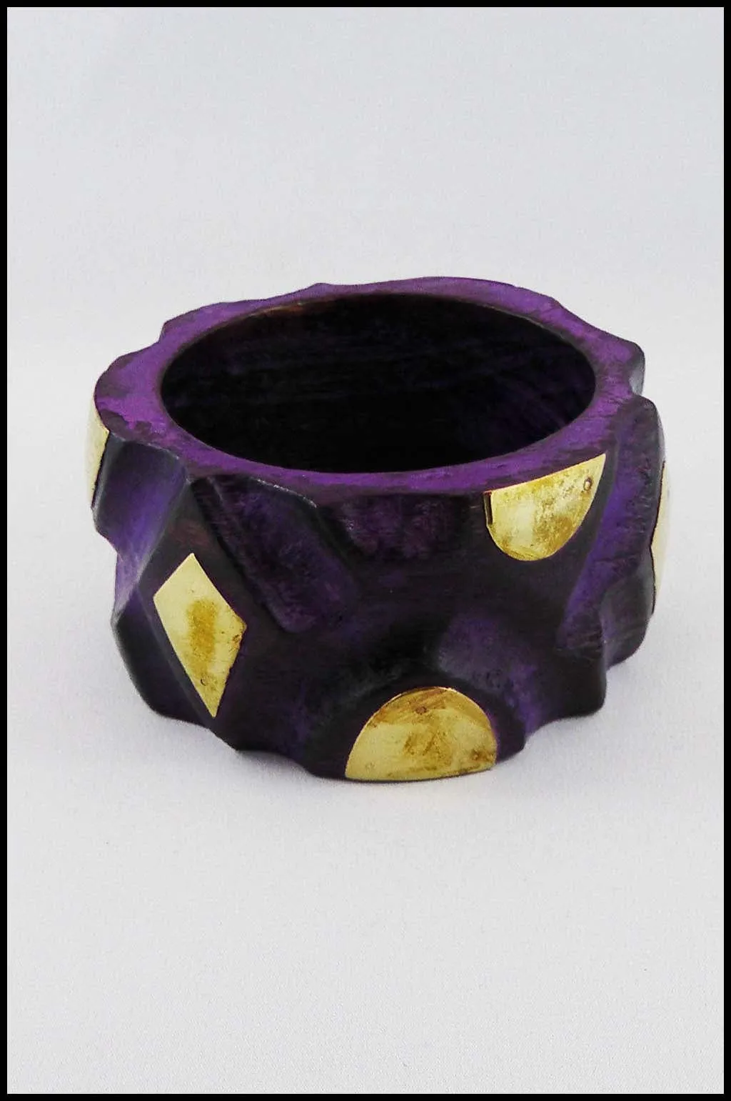 Oversize Wood Bangle with Gold Colour Accents