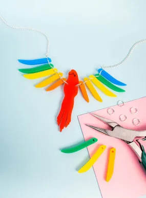 Parakeet Necklace Kit - Recycled Rainbow - Silver Chain