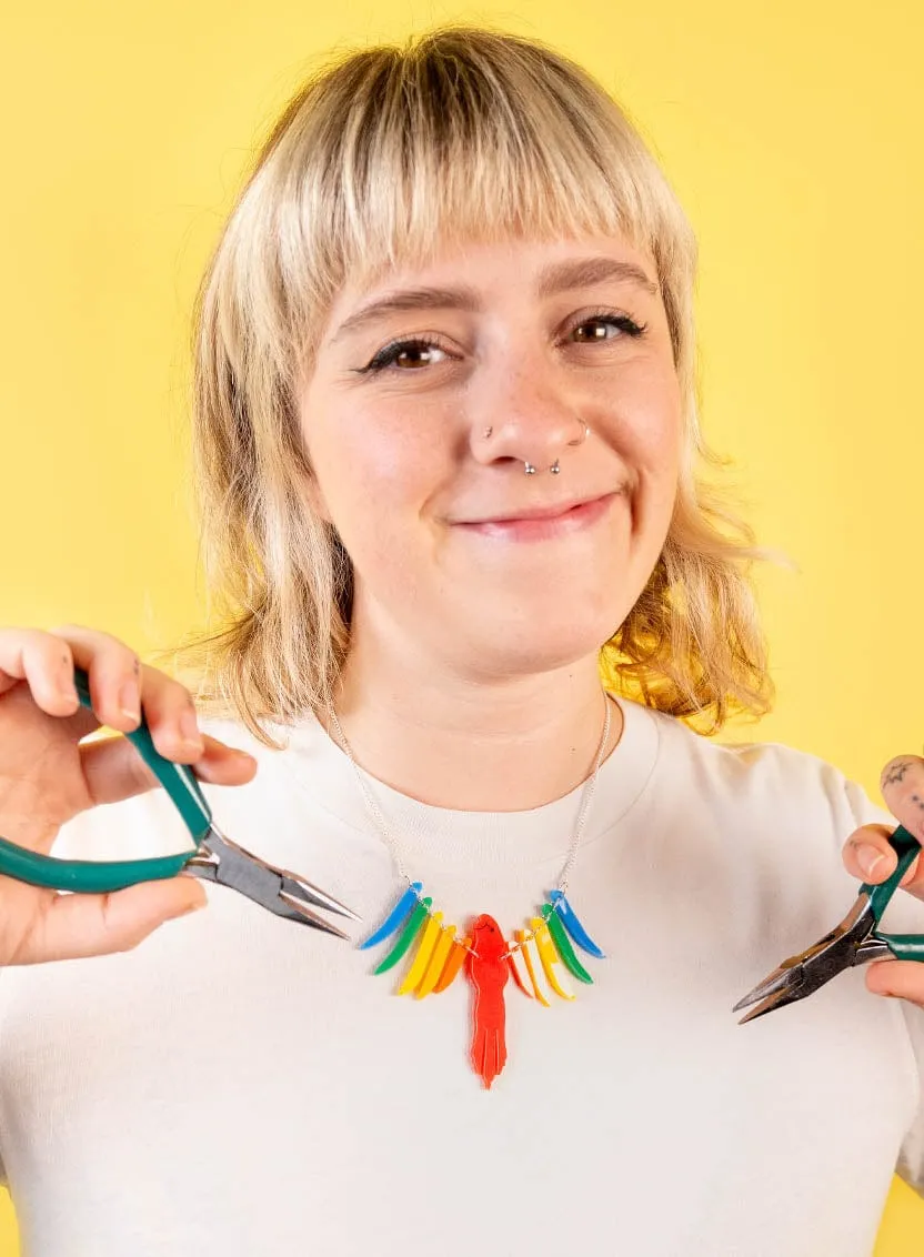 Parakeet Necklace Kit - Recycled Rainbow - Silver Chain