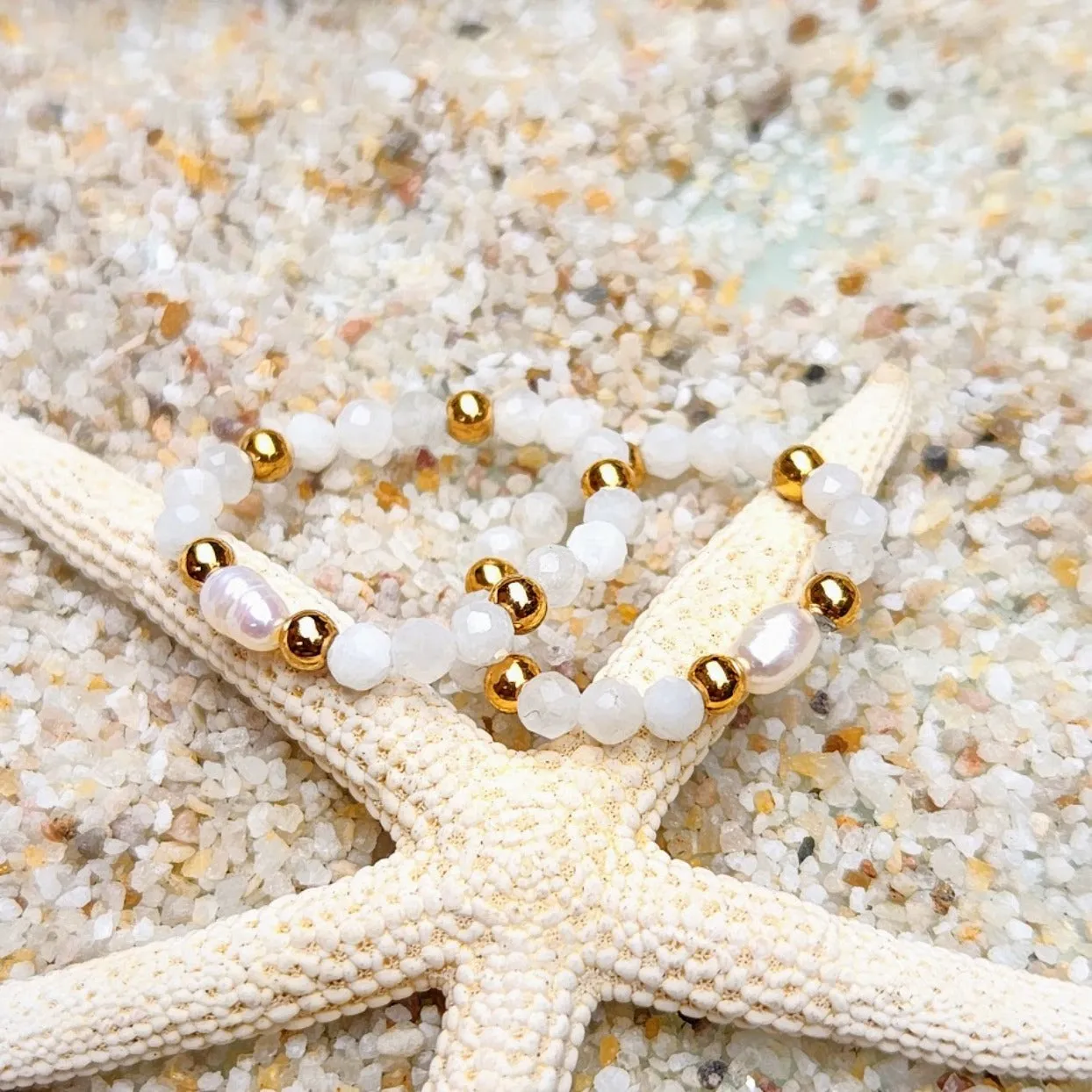 PEARL & MOONSTONE ADJUSTABLE WATERPROOF GOLD RING
