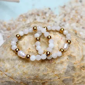 PEARL & MOONSTONE ADJUSTABLE WATERPROOF GOLD RING