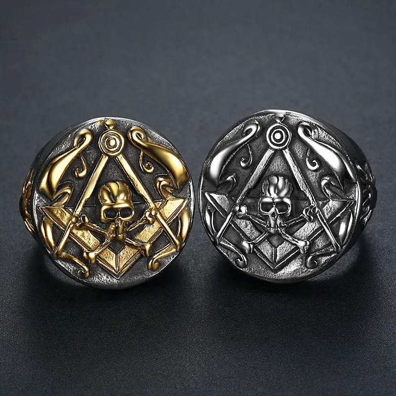 Personalized Retro Stainless Steel Round Masonic Skull Ring
