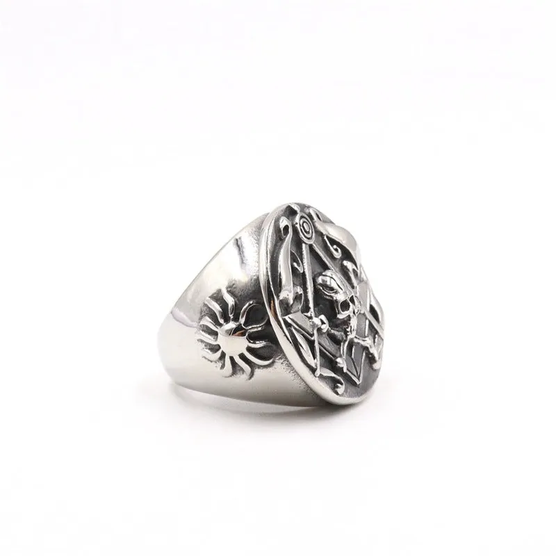 Personalized Retro Stainless Steel Round Masonic Skull Ring