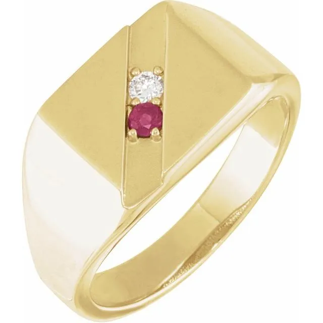 Personalized Round Stone Father's Family Square Signet Ring