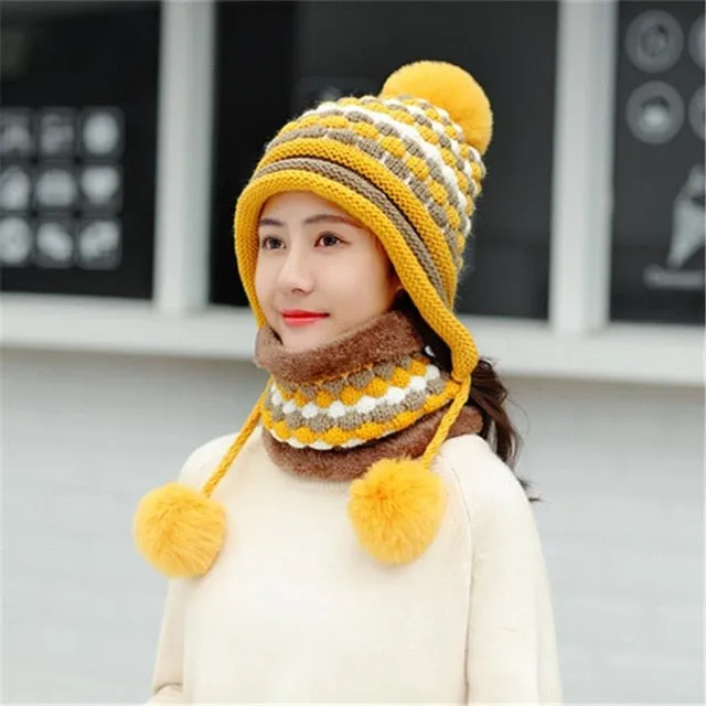 Plus Velvet Winter Knitted Hat Thick Pineapple Pattern Outdoor Knitted Woolen Warm Winter Cap