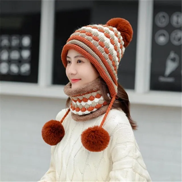 Plus Velvet Winter Knitted Hat Thick Pineapple Pattern Outdoor Knitted Woolen Warm Winter Cap