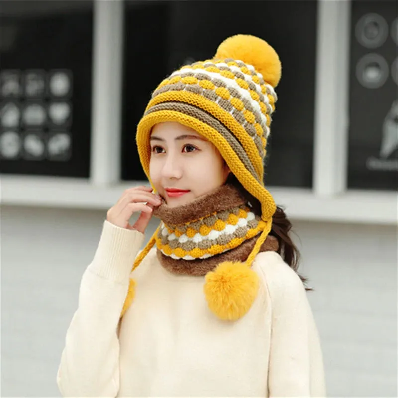 Plus Velvet Winter Knitted Hat Thick Pineapple Pattern Outdoor Knitted Woolen Warm Winter Cap