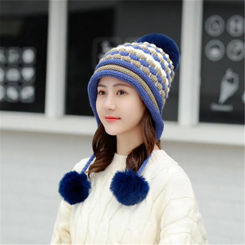 Plus Velvet Winter Knitted Hat Thick Pineapple Pattern Outdoor Knitted Woolen Warm Winter Cap