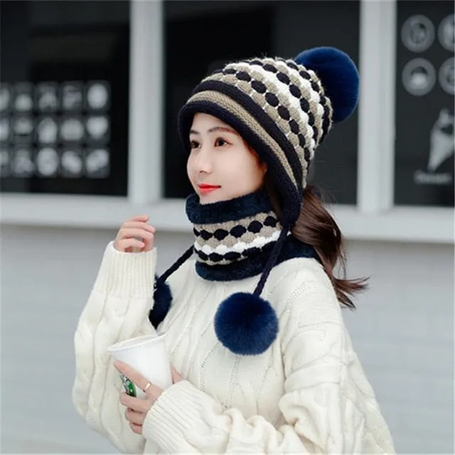 Plus Velvet Winter Knitted Hat Thick Pineapple Pattern Outdoor Knitted Woolen Warm Winter Cap