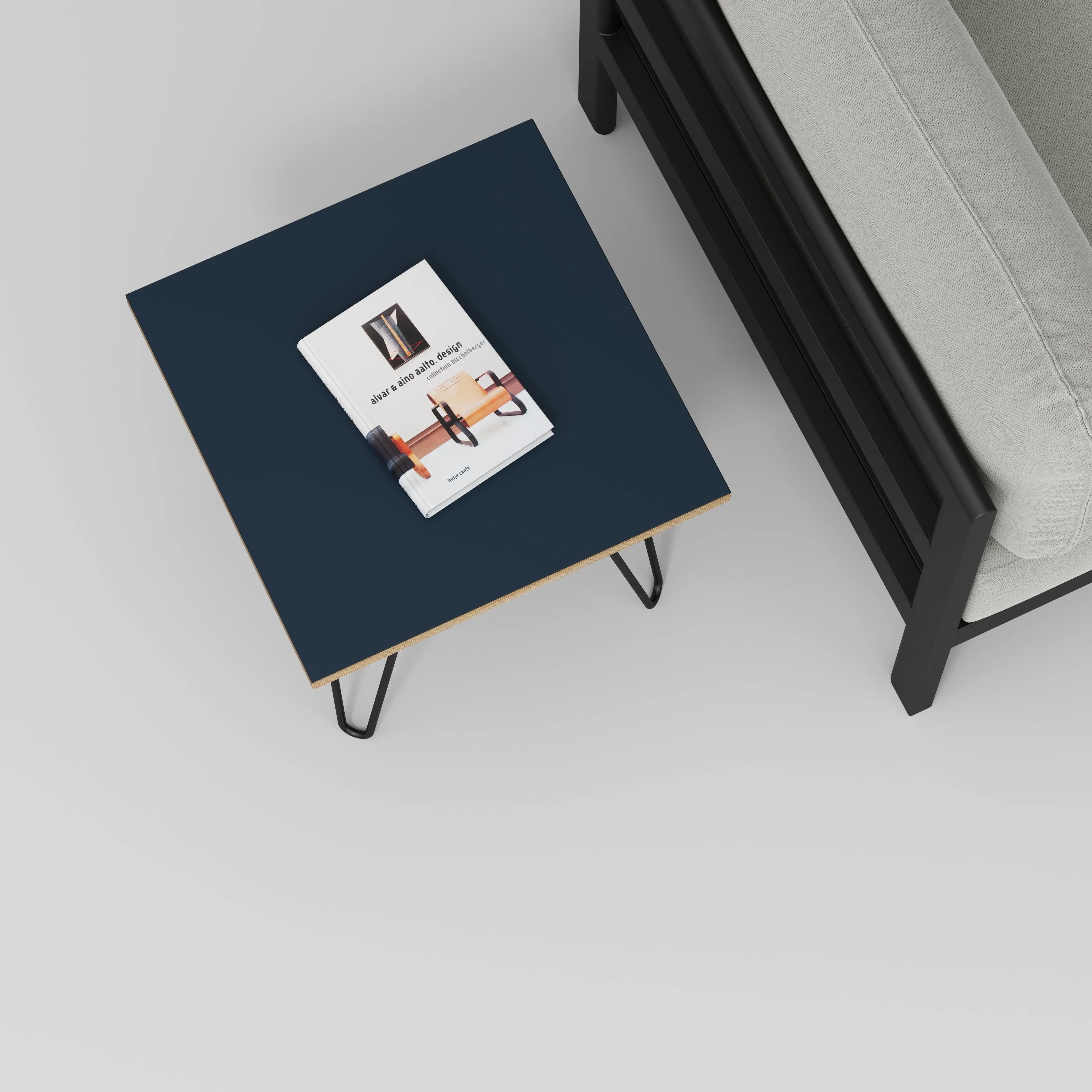 Plywood Side Table with Black Hairpin Legs - Formica Night Sea Blue - 500(w) x 500(d) x 425(h)